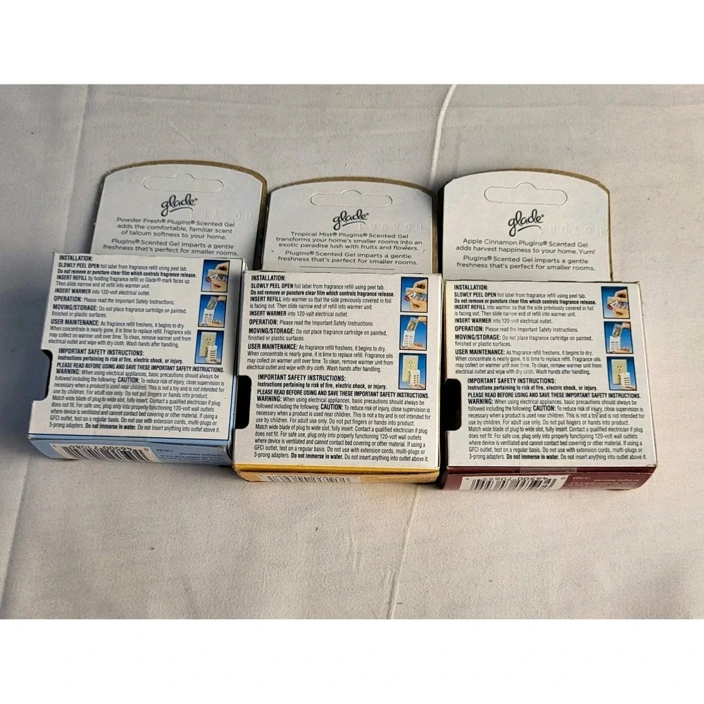 Vtg Glade Plugins Scented Gel Refill  Tropical Mist Powder Fresh Apple Cinnamon